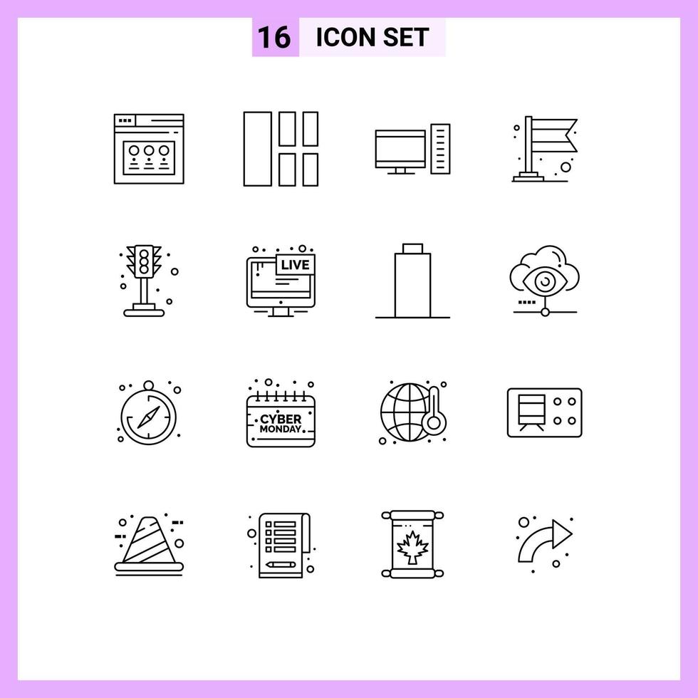 Editable Vector Line Pack of 16 Simple Outlines of traffic city computer flag banner Editable Vector Design Elements