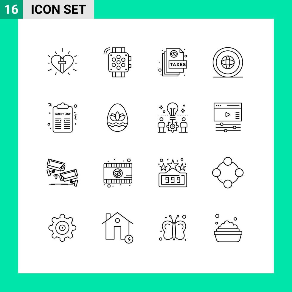 conjunto moderno de 16 esquemas y símbolos, como elementos de diseño vectorial editables de la página del país de educación global internacional vector