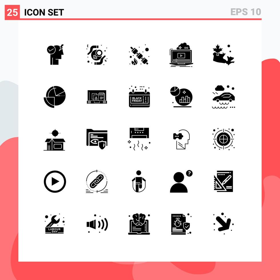 25 User Interface Solid Glyph Pack of modern Signs and Symbols of video online woman game sweet Editable Vector Design Elements