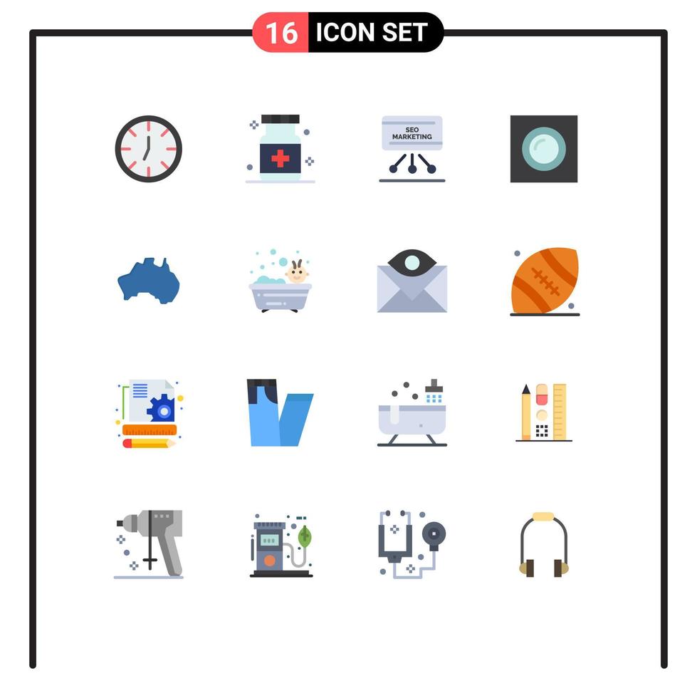 Pictogram Set of 16 Simple Flat Colors of australian light seo lamp meeting Editable Pack of Creative Vector Design Elements