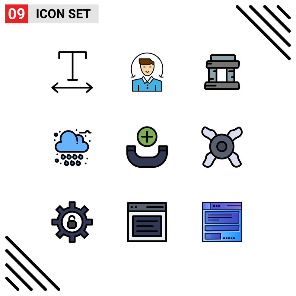 Pictogram Set of 9 Simple Filledline Flat Colors of fan phone tower new weather Editable Vector Design Elements
