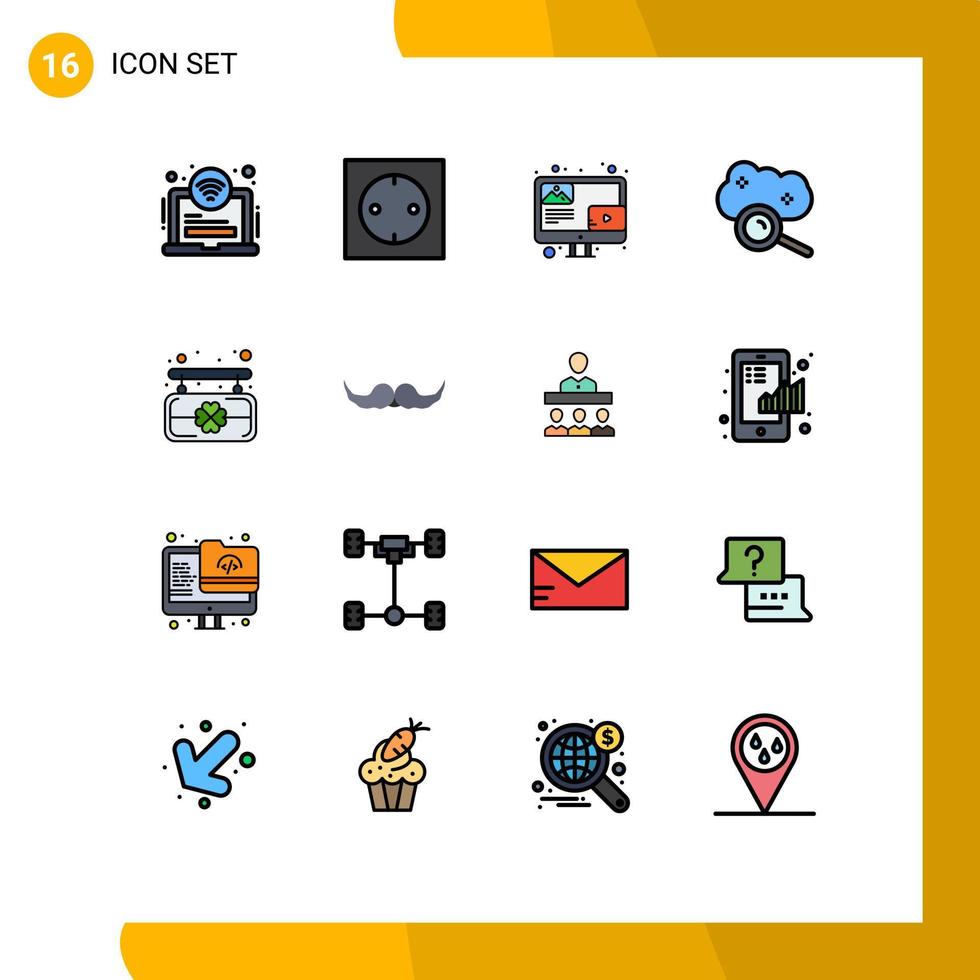 16 Thematic Vector Flat Color Filled Lines and Editable Symbols of board cloud search blog cloud service cloud computing Editable Creative Vector Design Elements