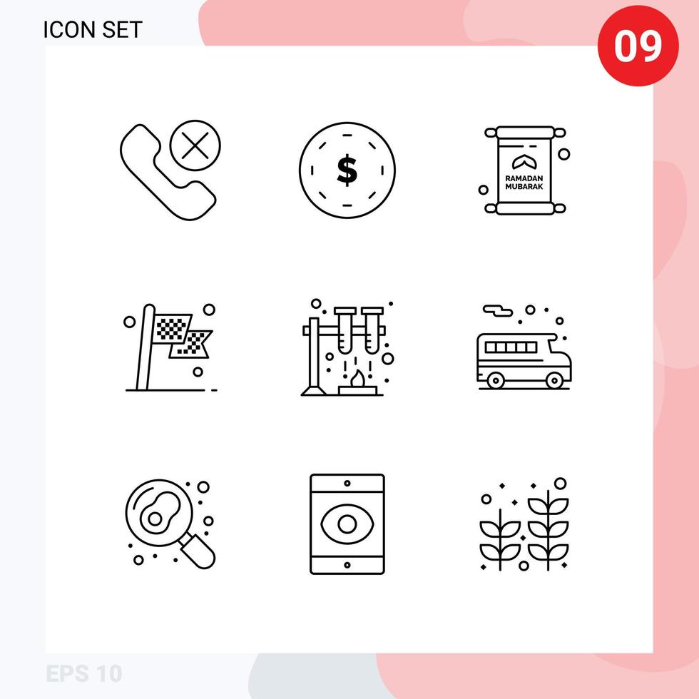 conjunto de 9 contornos vectoriales en la cuadrícula para elementos de diseño vectorial editables de ramadán de verificación de yen a cuadros de carrera vector