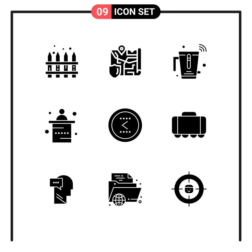 Universal Icon Symbols Group of 9 Modern Solid Glyphs of arrow office blender marketing internet Editable Vector Design Elements