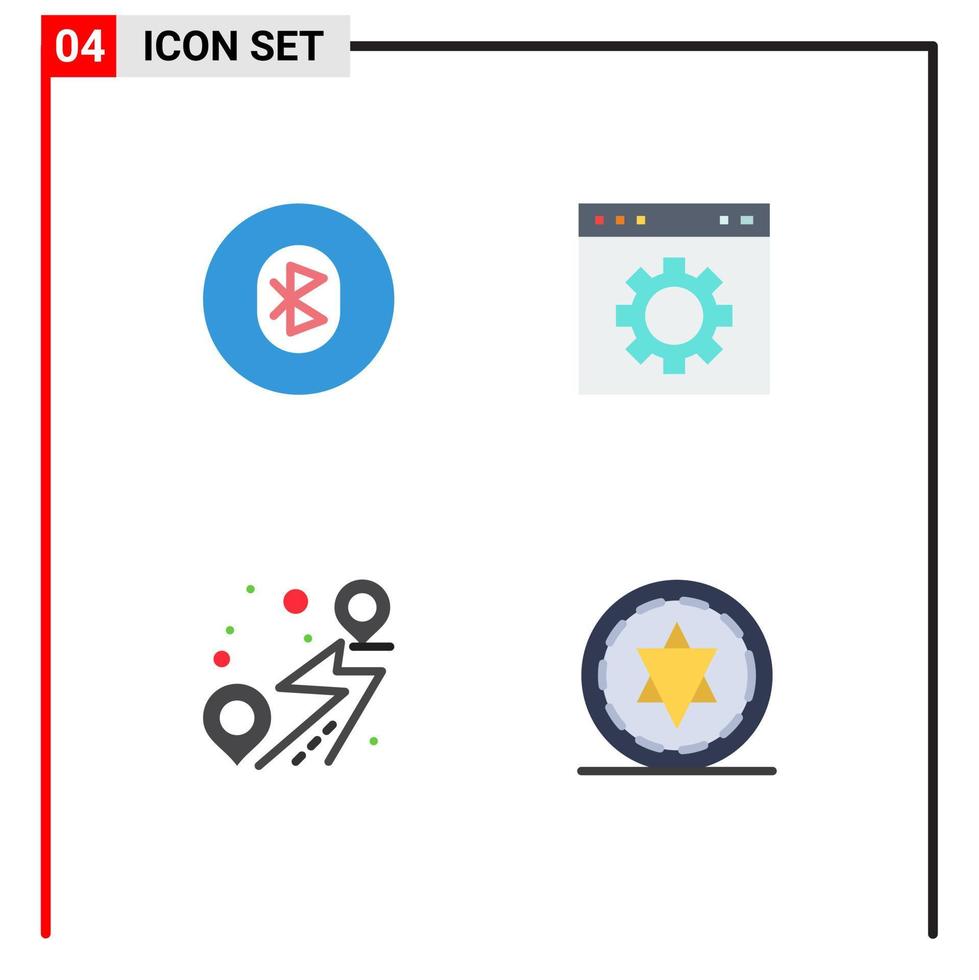 Modern Set of 4 Flat Icons and symbols such as bluetooth setting system gear pin Editable Vector Design Elements