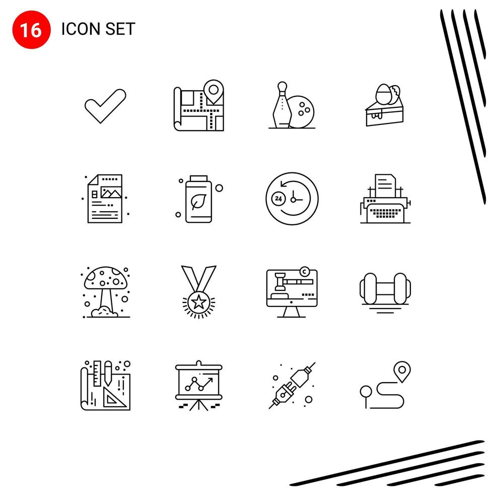Editable Vector Line Pack of 16 Simple Outlines of file creative bowling egg dessert Editable Vector Design Elements