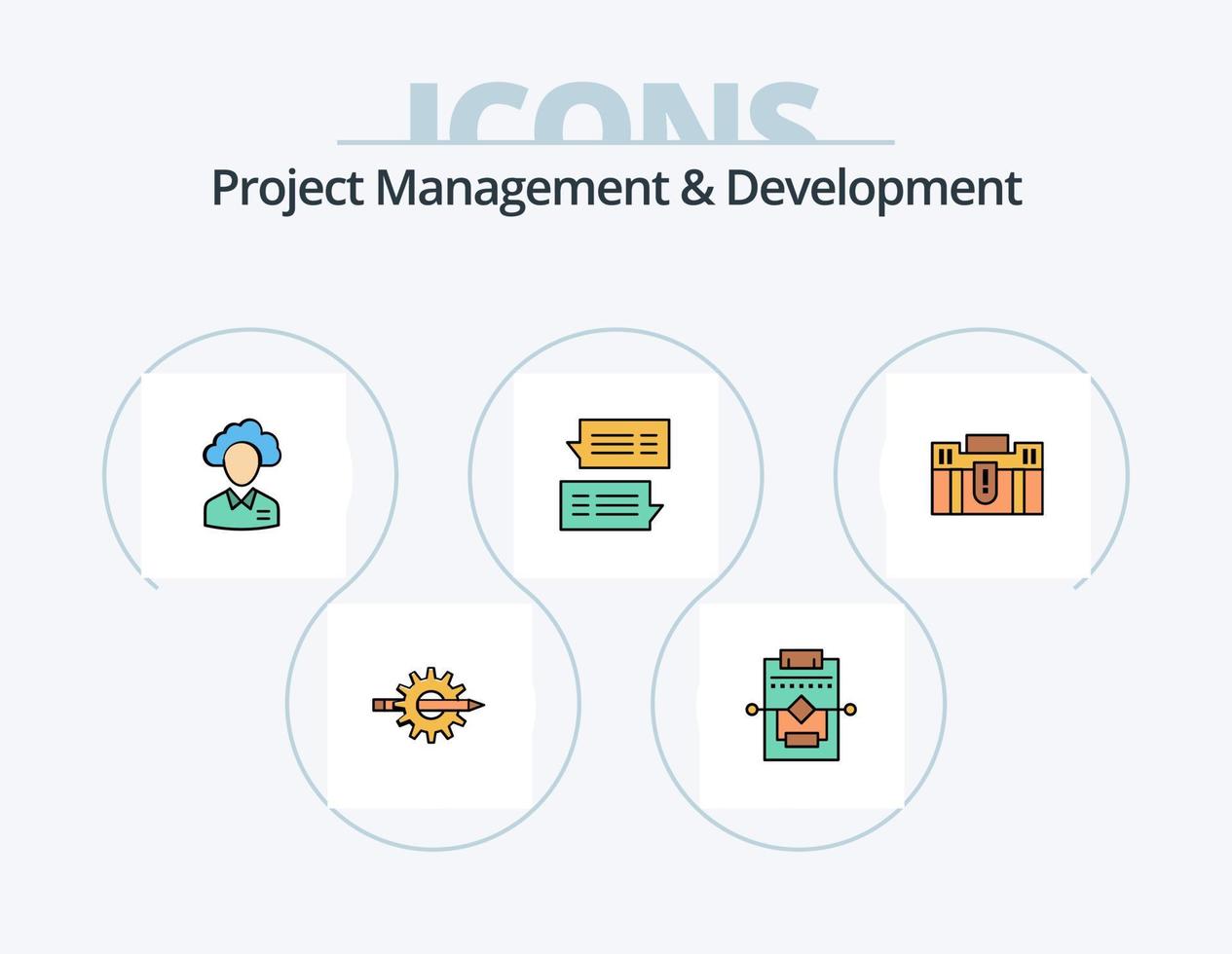 Project Management And Development Line Filled Icon Pack 5 Icon Design. achieve. production. page. modern. business vector