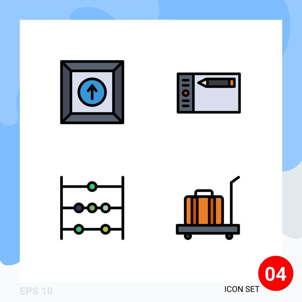 grupo de 4 signos y símbolos de colores planos de línea rellena para elementos de diseño vectorial editables de equipaje de tableta de diseño de ciencia de caja vector