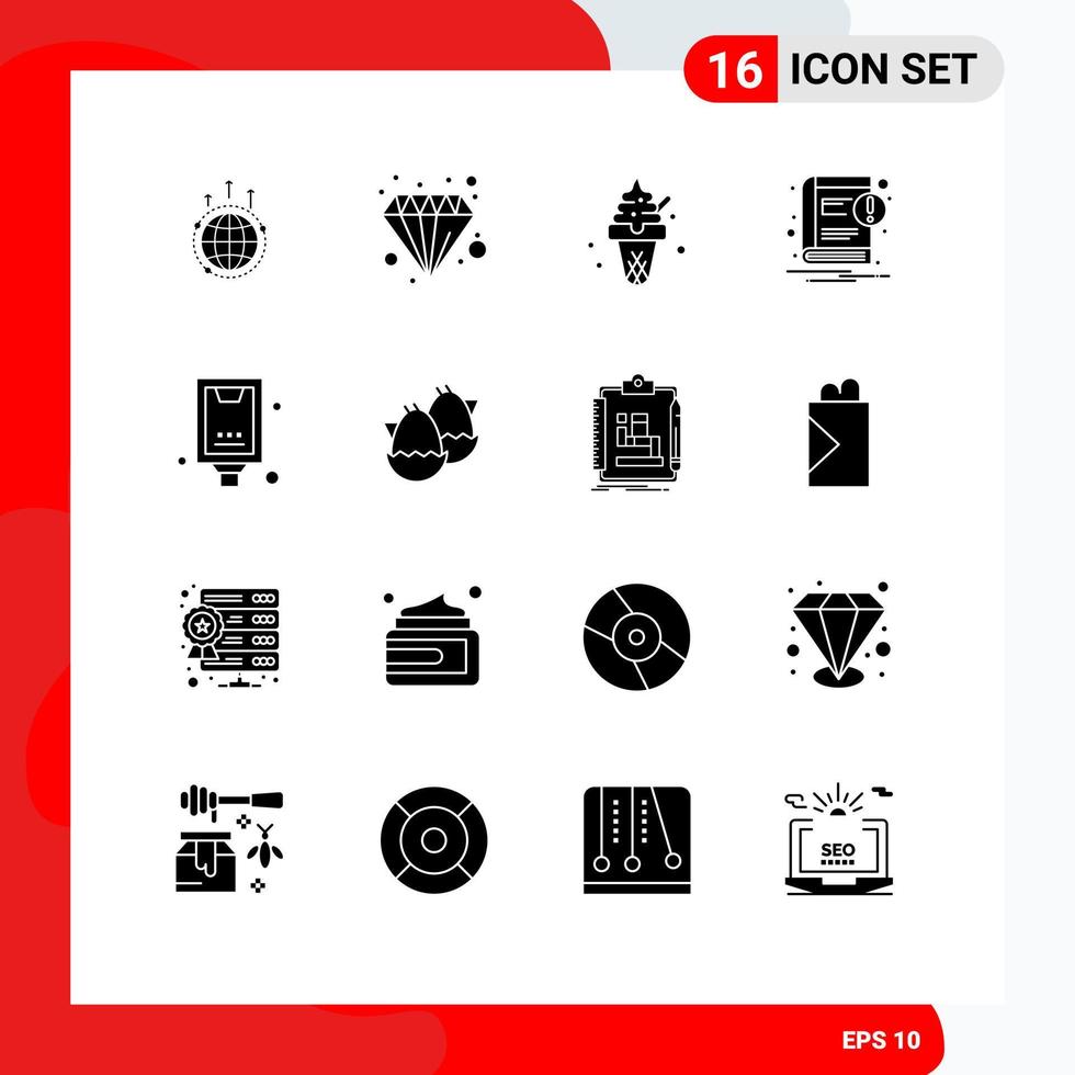 Pictogram Set of 16 Simple Solid Glyphs of notice book economy sweets food Editable Vector Design Elements