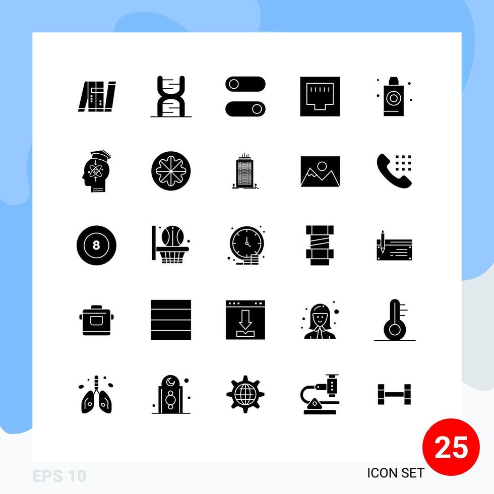 Set of 25 Commercial Solid Glyphs pack for bath port dna ethernet toggle Editable Vector Design Elements