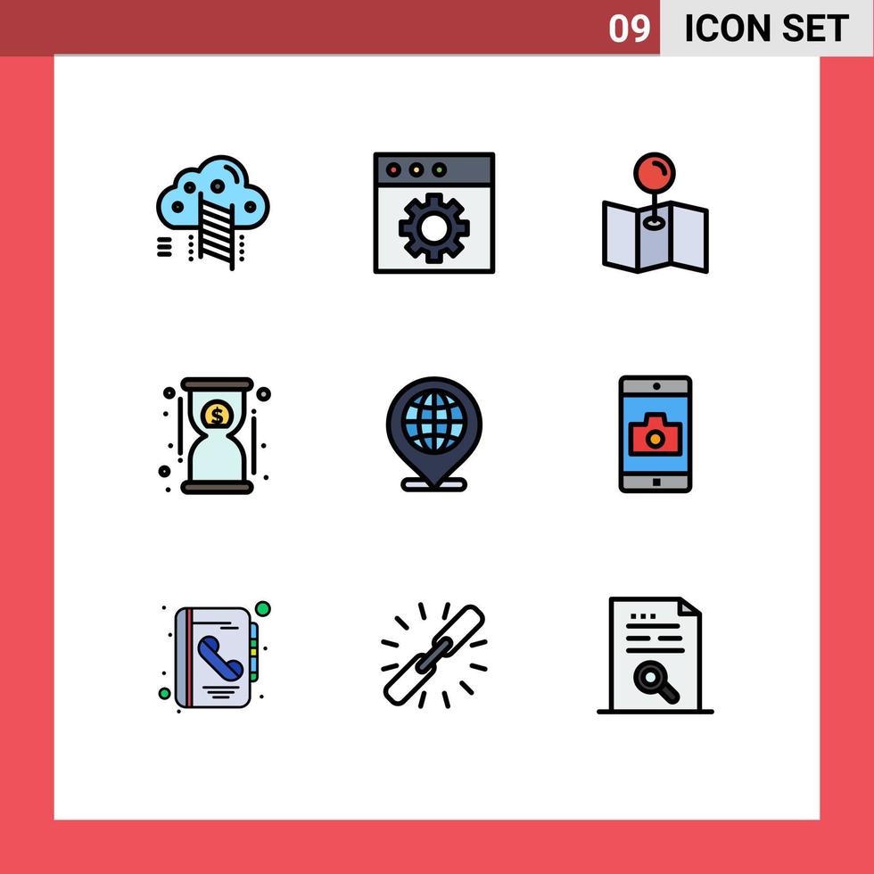 9 iconos creativos, signos y símbolos modernos de aplicación, pin de Internet, globo, elementos de diseño vectorial editables rápidos vector
