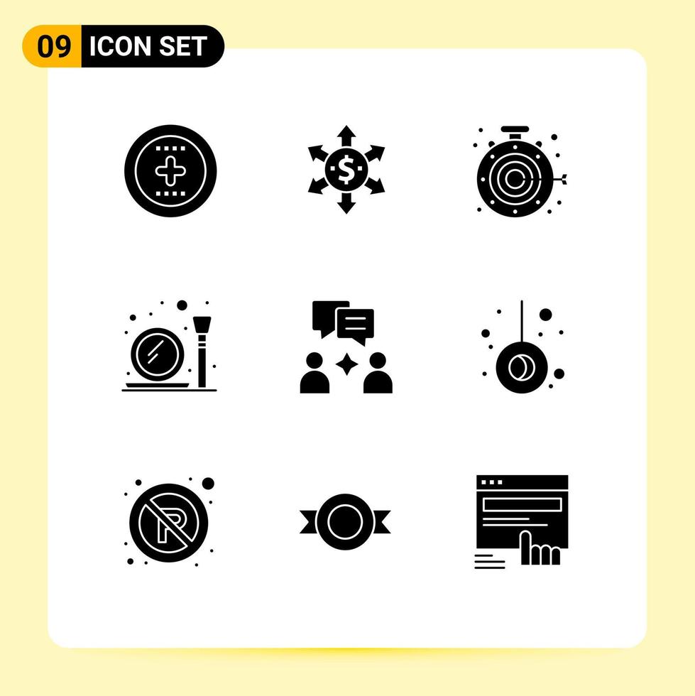 Pictogram Set of 9 Simple Solid Glyphs of chatting man target make up brush make Editable Vector Design Elements