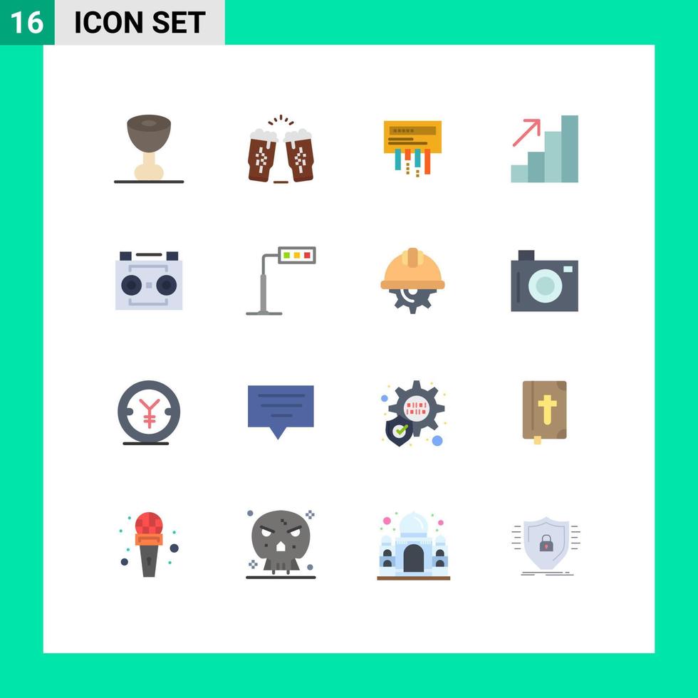 Universal Icon Symbols Group of 16 Modern Flat Colors of digital audio audio recording receiver growth analytics Editable Pack of Creative Vector Design Elements