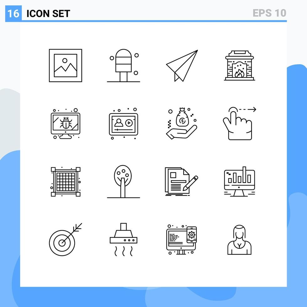 Pack of 16 creative Outlines of online security plane screen bug Editable Vector Design Elements