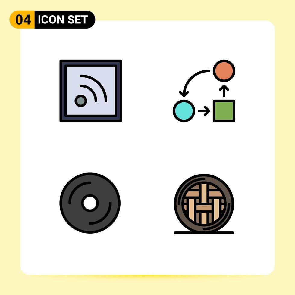 Modern Set of 4 Filledline Flat Colors and symbols such as feed disk diagram strategy media Editable Vector Design Elements