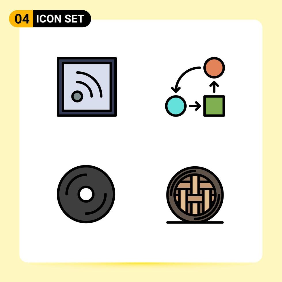 conjunto moderno de 4 colores planos y símbolos de línea de llenado, como elementos de diseño vectorial editables de medios de estrategia de diagrama de disco de alimentación vector