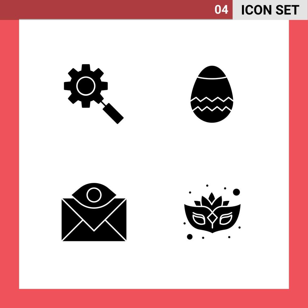 símbolos de iconos universales grupo de 4 glifos sólidos modernos de búsqueda contáctenos configurando la bandeja de entrada de primavera elementos de diseño vectorial editables vector