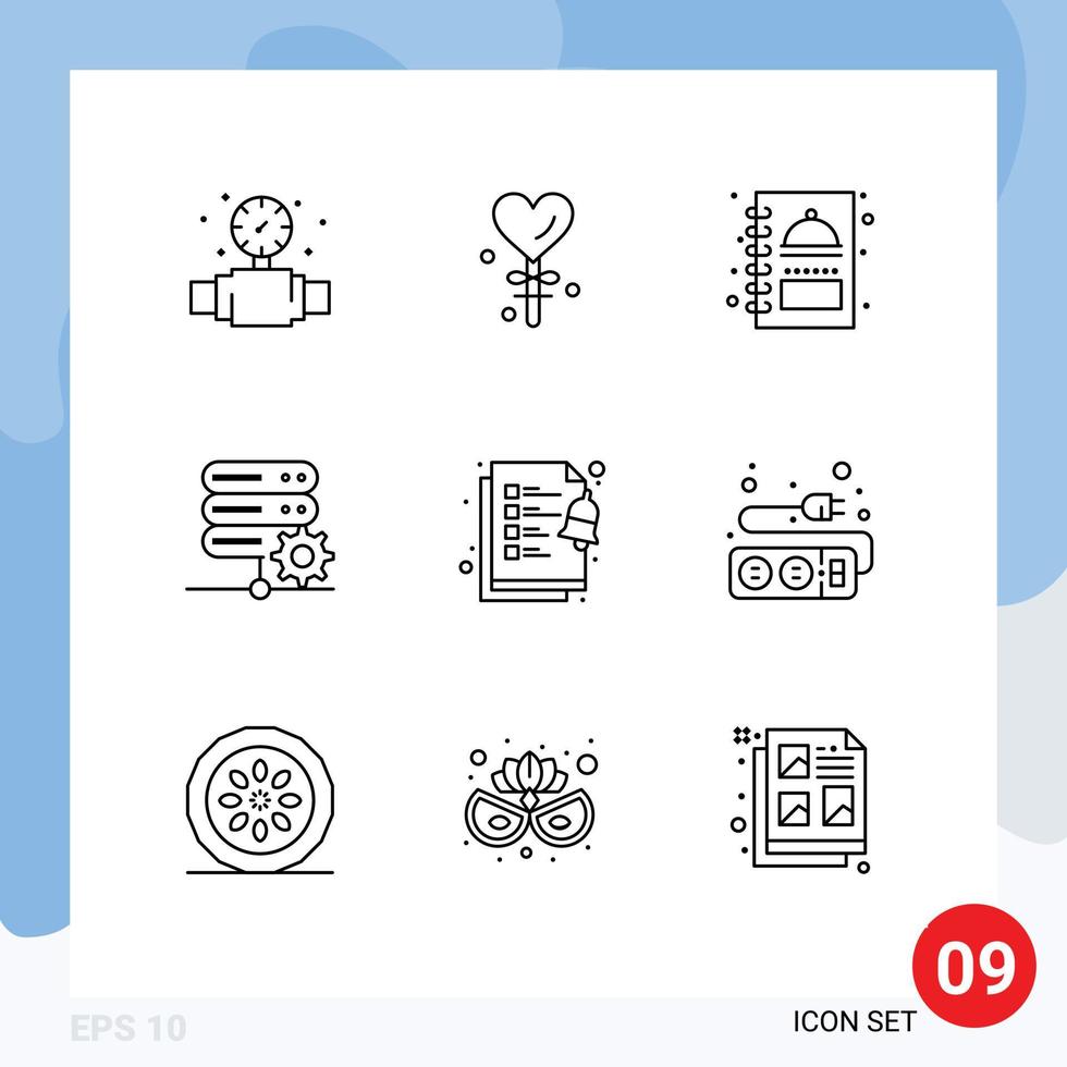 Set of 9 Commercial Outlines pack for clipboard setting kitchen server database Editable Vector Design Elements