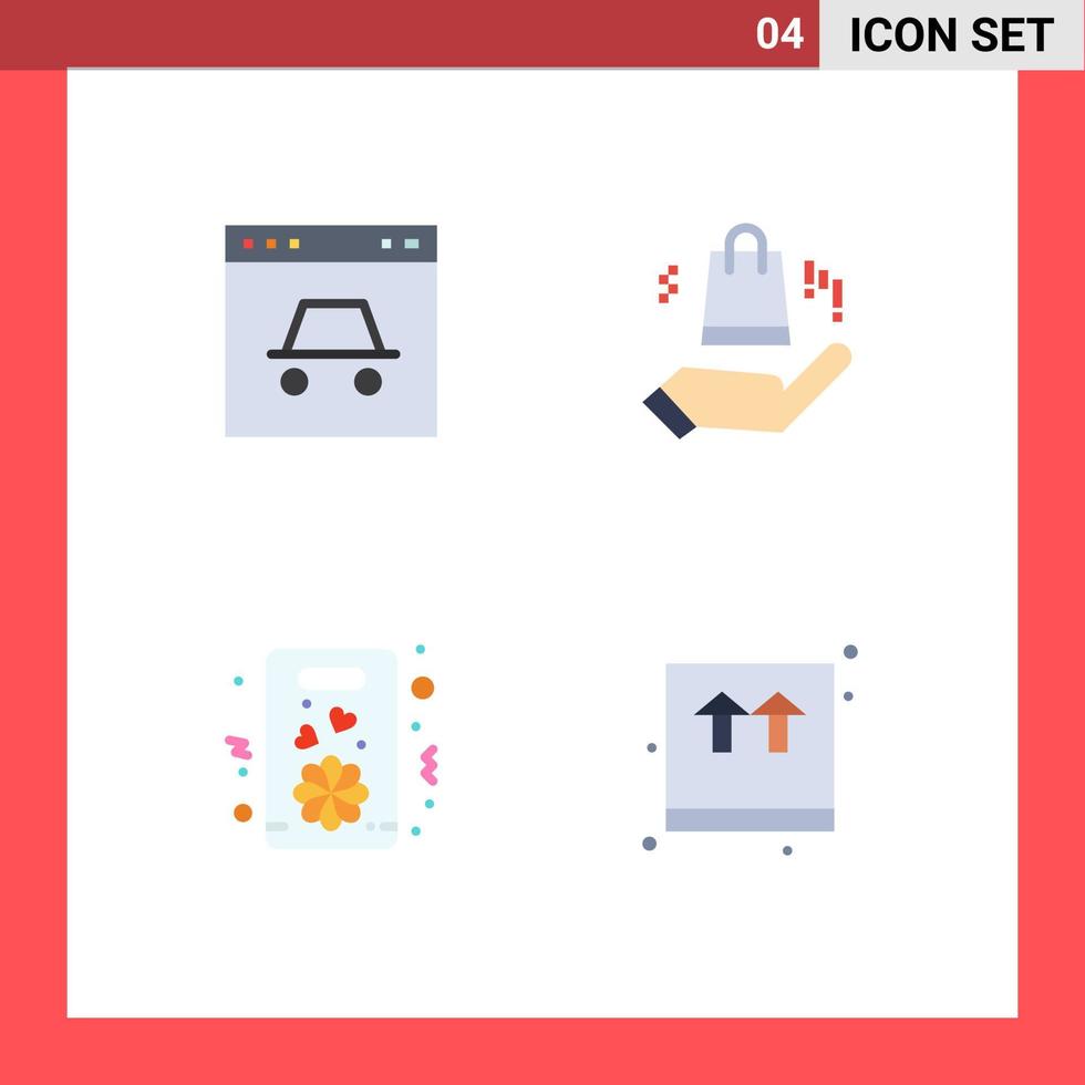 Set of 4 Vector Flat Icons on Grid for hacker gift security bag present Editable Vector Design Elements