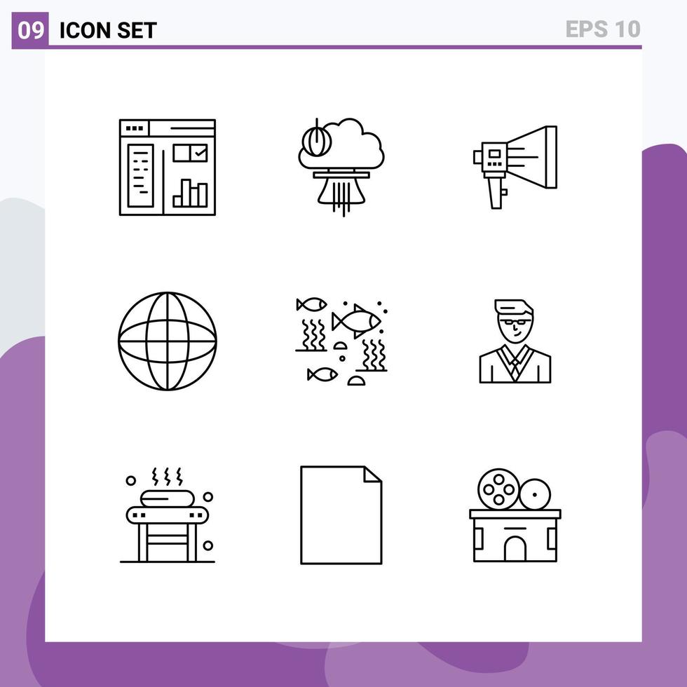 Universal Icon Symbols Group of 9 Modern Outlines of devices tool war speaker marketing Editable Vector Design Elements