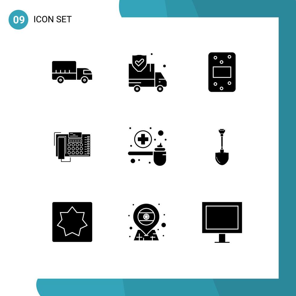 Pack of 9 creative Solid Glyphs of feeding contact flour call business Editable Vector Design Elements