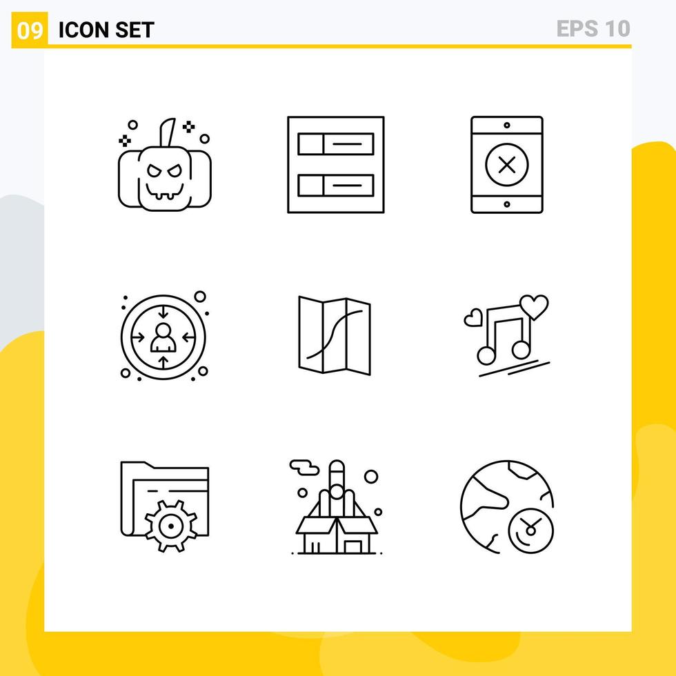 Set of 9 Vector Outlines on Grid for node pin centricity navigation map Editable Vector Design Elements