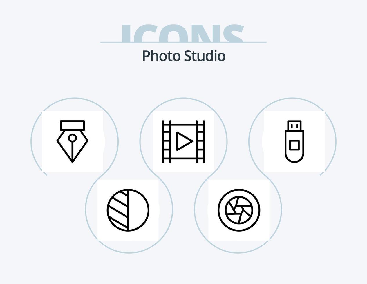 paquete de iconos de línea de estudio fotográfico 5 diseño de iconos. . DVD. estudio vector