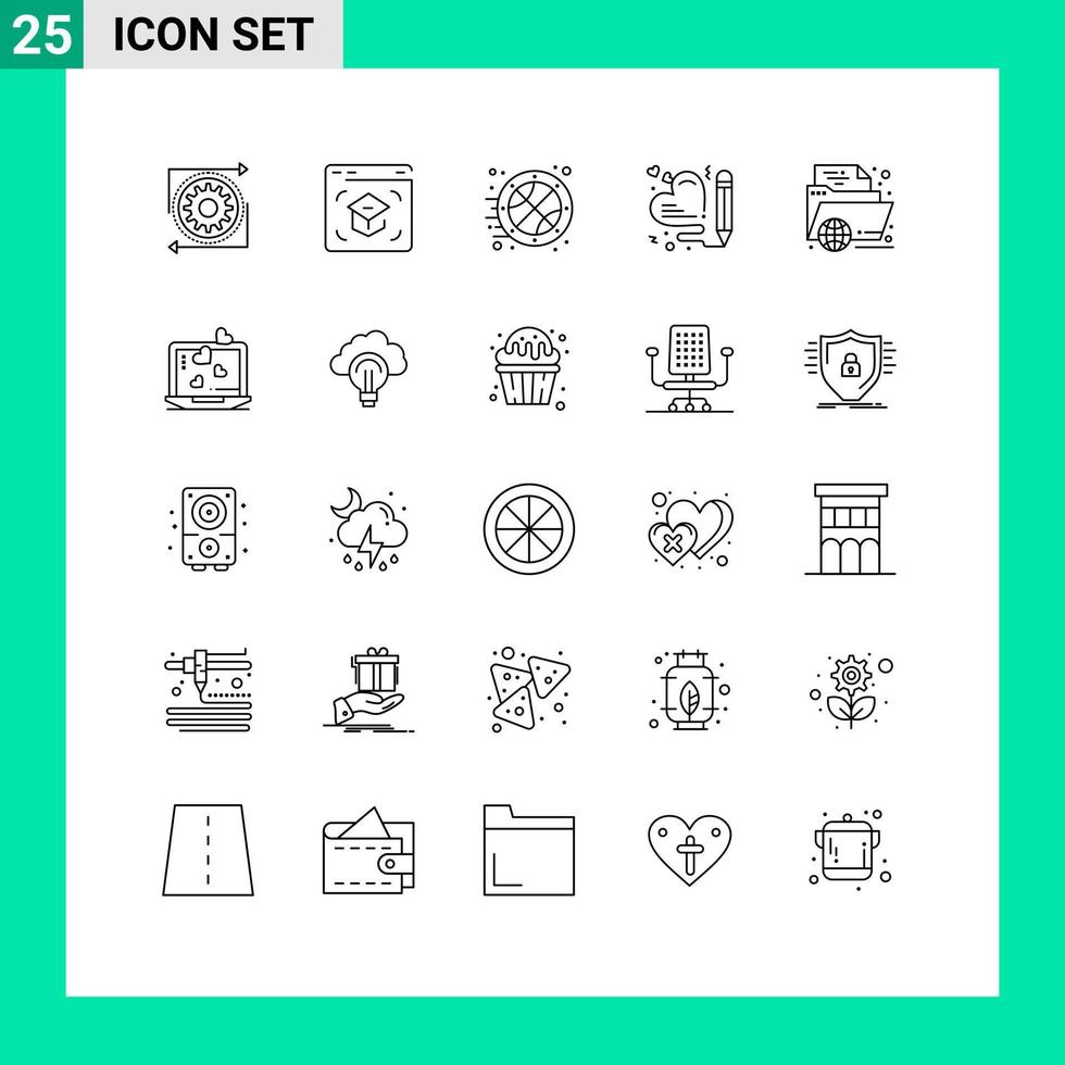 25 Thematic Vector Lines and Editable Symbols of wedding love online heart sports Editable Vector Design Elements