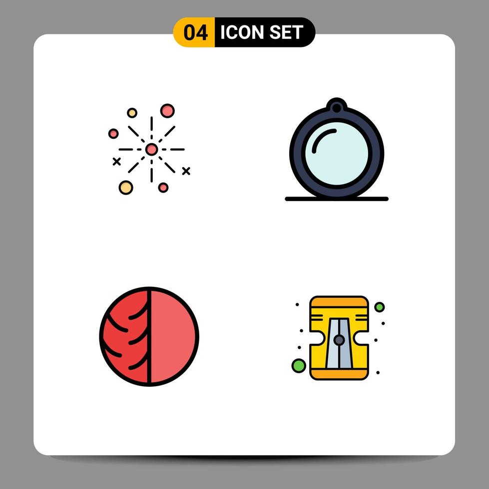 Pictogram Set of 4 Simple Filledline Flat Colors of bang interior crackers fireworks dermatologist Editable Vector Design Elements