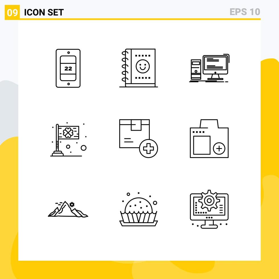 Editable Vector Line Pack of 9 Simple Outlines of box saint gaming irish festival Editable Vector Design Elements