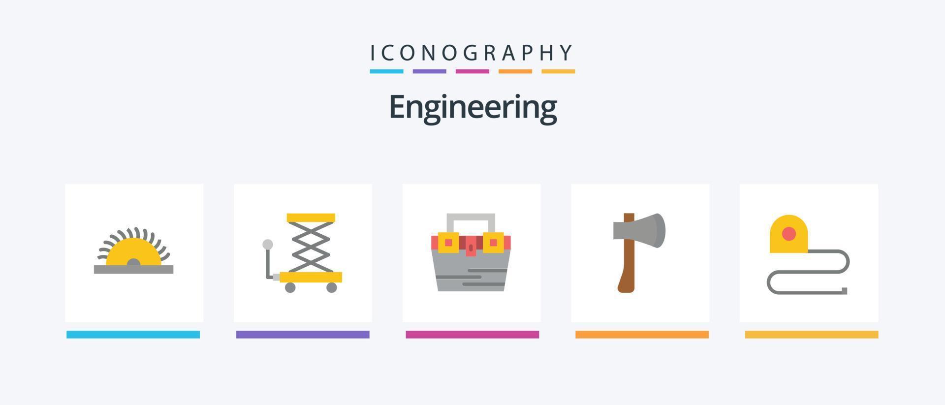 Engineering Flat 5 Icon Pack Including building. axe. bag. ax tool. toolkit. Creative Icons Design vector