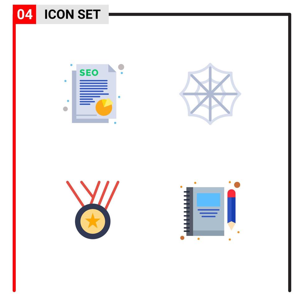 4 iconos planos universales establecidos para aplicaciones web y móviles datos de rendimiento de documentos elementos de diseño de vectores editables de libros web