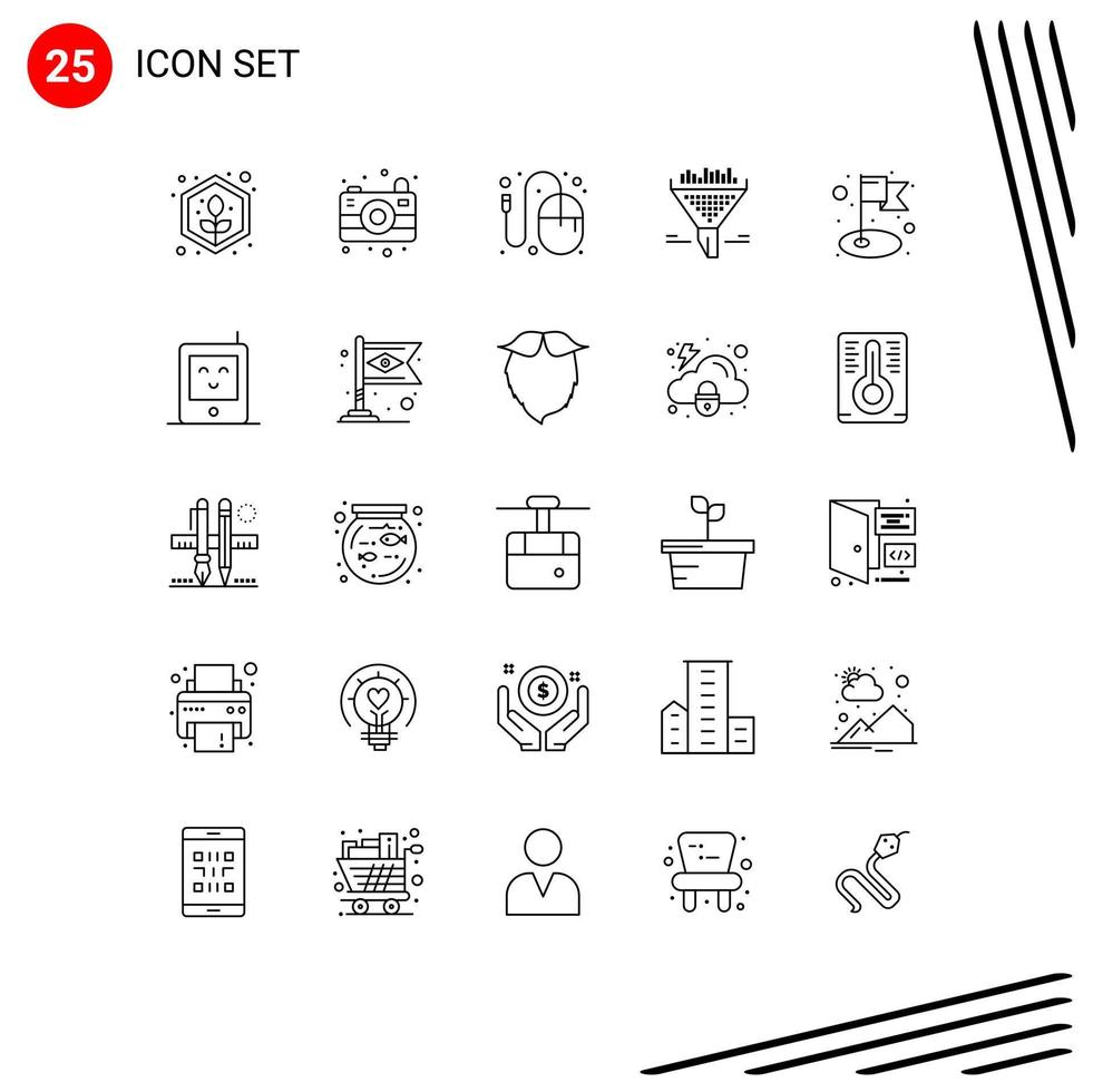 conjunto de 25 iconos de interfaz de usuario modernos signos de símbolos para elementos de diseño de vector editables de filtro de embudo de diseñador de clasificación de bandera