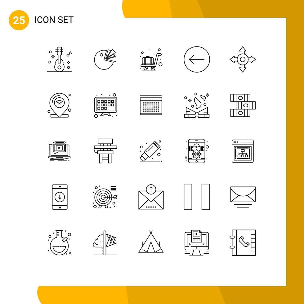 Modern Set of 25 Lines and symbols such as internet of things location airport directions left Editable Vector Design Elements