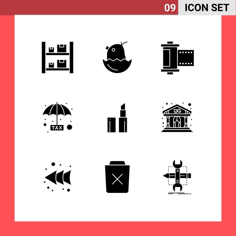 9 Thematic Vector Solid Glyphs and Editable Symbols of makeup protection camera plan evasion Editable Vector Design Elements