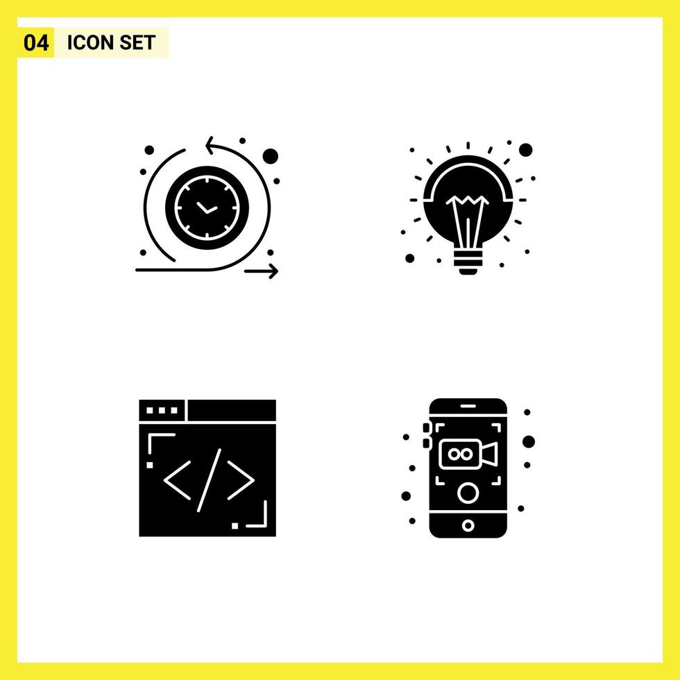 Modern Set of Solid Glyphs Pictograph of cycle time internet time process light camera Editable Vector Design Elements