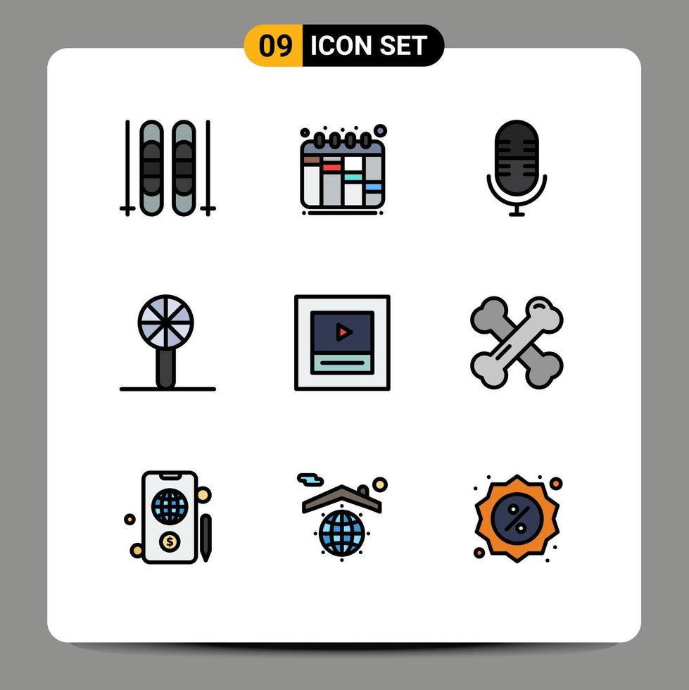 Modern Set of 9 Filledline Flat Colors and symbols such as bone health player microphone layout rattle Editable Vector Design Elements