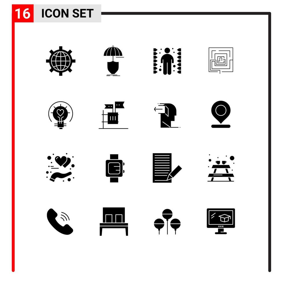 Mobile Interface Solid Glyph Set of 16 Pictograms of puzzel marketing shield idea task Editable Vector Design Elements