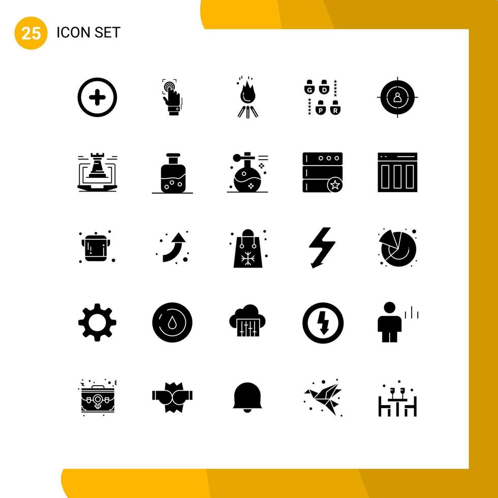 25 User Interface Solid Glyph Pack of modern Signs and Symbols of audience lock scanning gdpr camping Editable Vector Design Elements