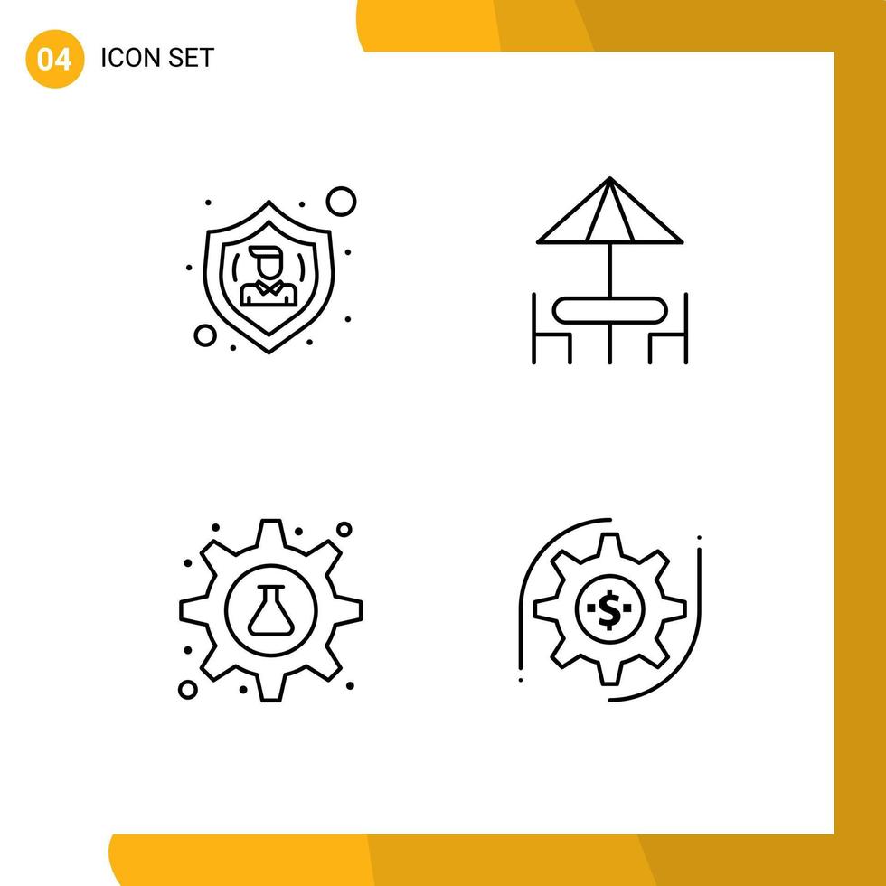 4 Thematic Vector Filledline Flat Colors and Editable Symbols of action gear user furniture science Editable Vector Design Elements