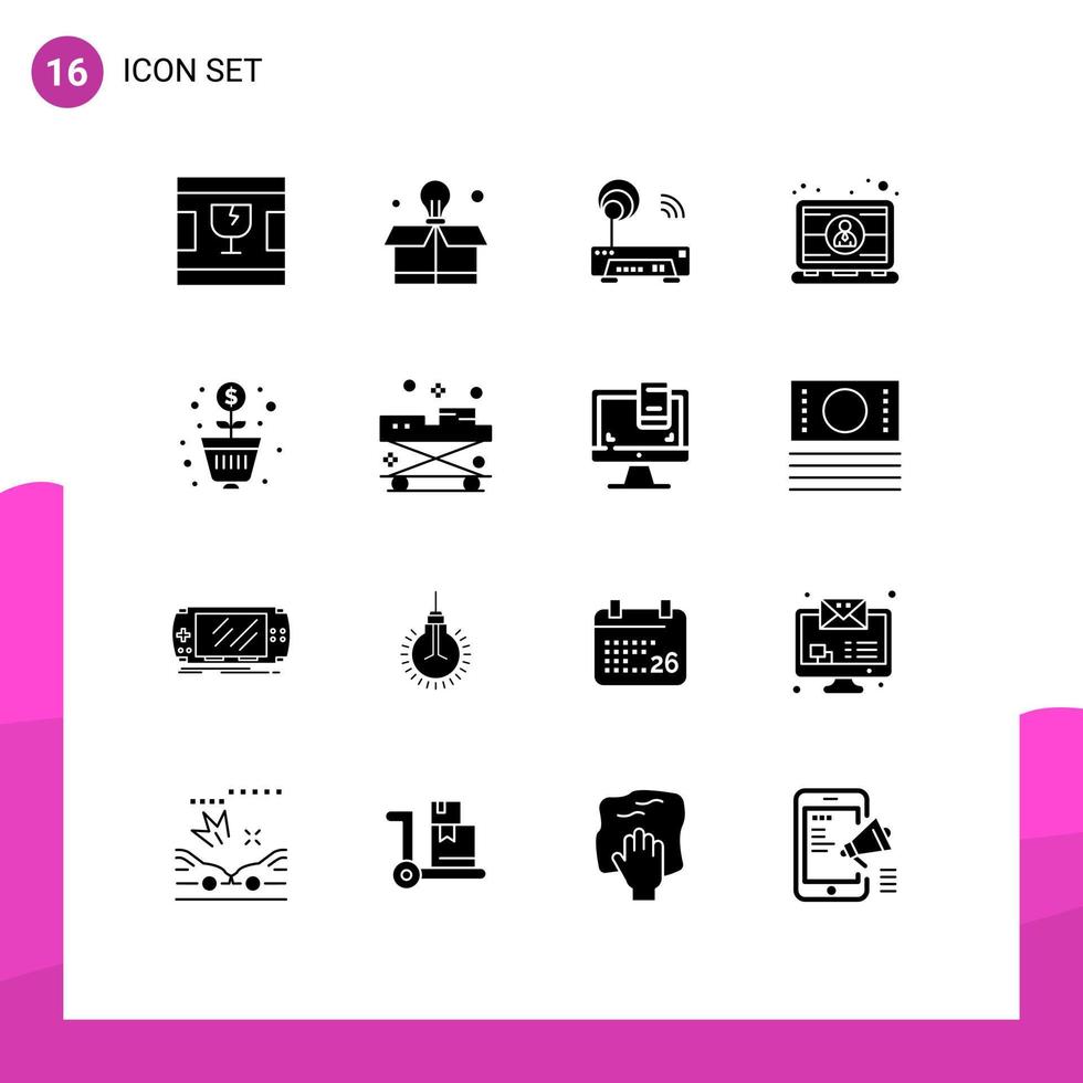 Set of 16 Modern UI Icons Symbols Signs for profit user electronic laptop employee Editable Vector Design Elements