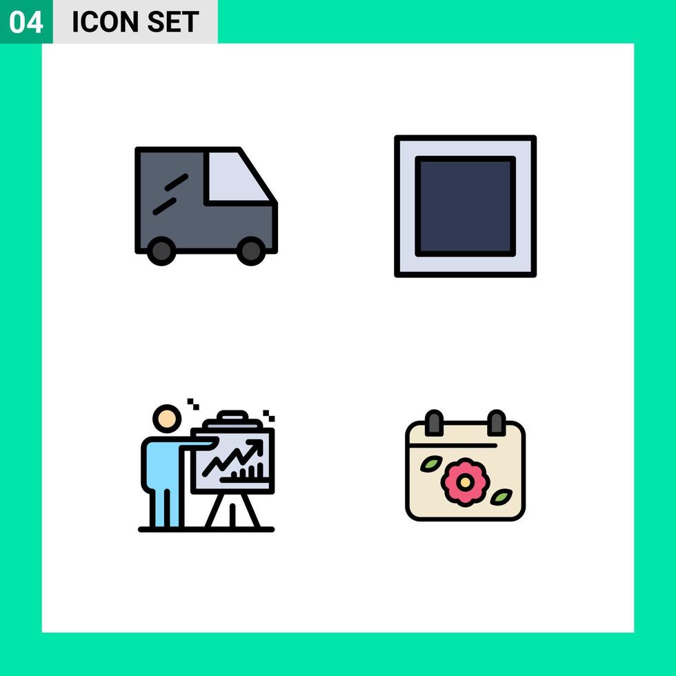Pack of 4 Modern Filledline Flat Colors Signs and Symbols for Web Print Media such as van calendar maximize chart date Editable Vector Design Elements