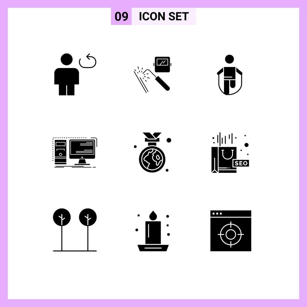 Universal Icon Symbols Group of 9 Modern Solid Glyphs of hardware computer factory skipping jumping Editable Vector Design Elements