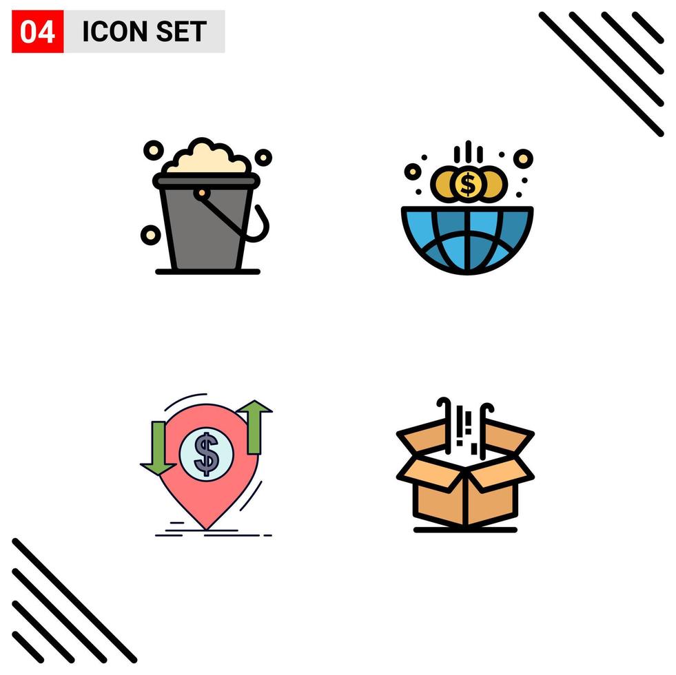 Set of 4 Modern UI Icons Symbols Signs for bucket financial home global finance Editable Vector Design Elements