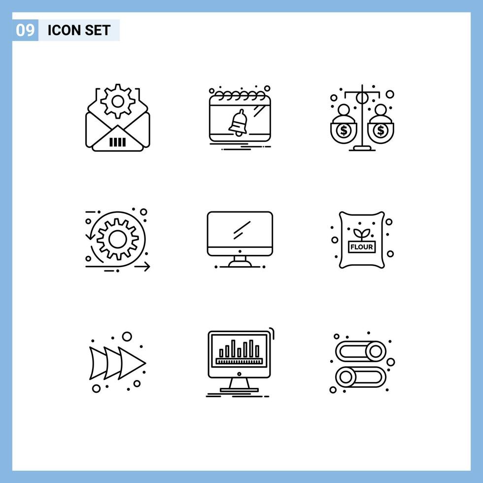 Pack of 9 Modern Outlines Signs and Symbols for Web Print Media such as computer sprint equity scrum agile Editable Vector Design Elements