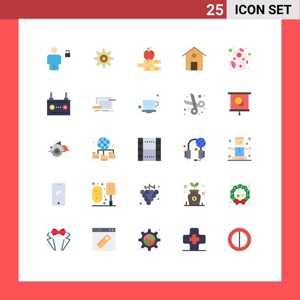 Modern Set of 25 Flat Colors and symbols such as accumulator egg books easter building Editable Vector Design Elements