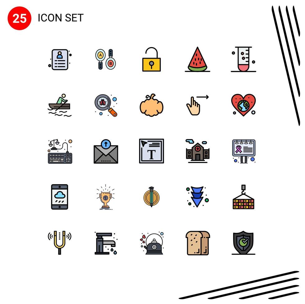 Pack of 25 Modern Filled line Flat Colors Signs and Symbols for Web Print Media such as lab biology unlocked healthy fruit Editable Vector Design Elements