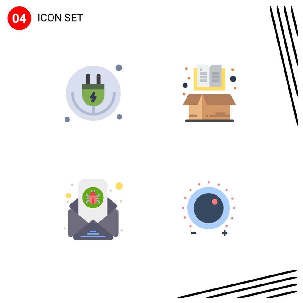 Editable Vector Line Pack of 4 Simple Flat Icons of plug open iot box email Editable Vector Design Elements
