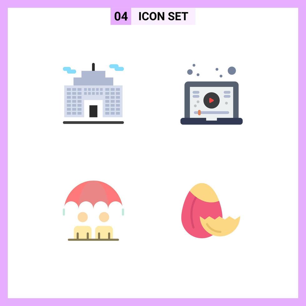 conjunto de 4 paquetes de iconos planos comerciales para construir elementos modernos de diseño de vectores editables de huevo de video de Internet