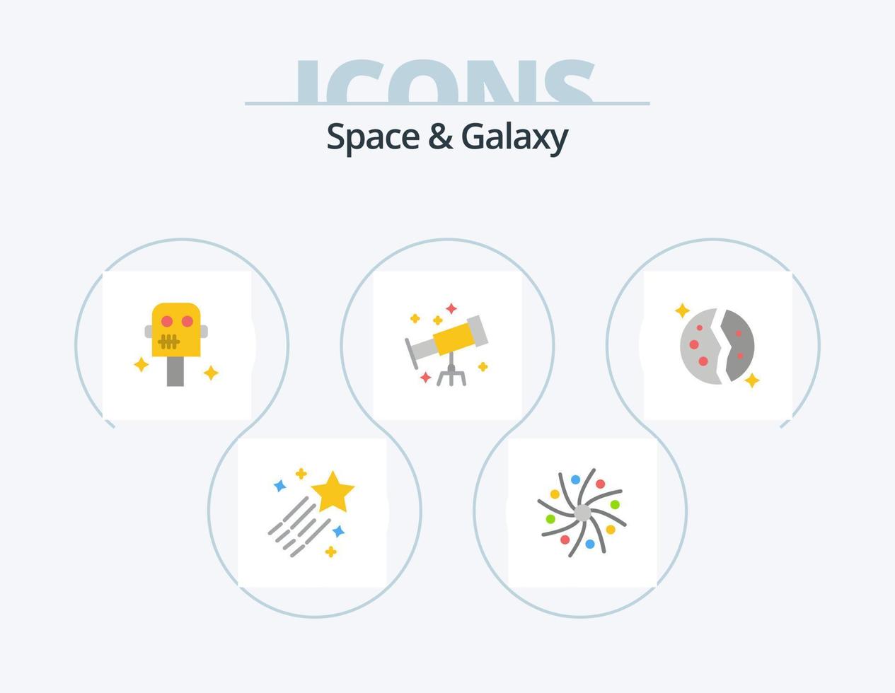 Space And Galaxy Flat Icon Pack 5 Icon Design. galaxy. astronomy. universe. telescope. astronaut vector